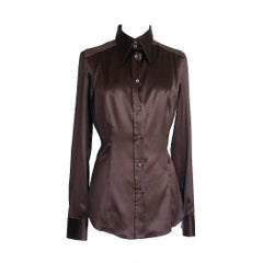 Dolce&Gabbana Haut riche chemise en soie extensible marron  44 Taille 8, neuf avec étiquette