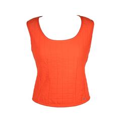 CHANEL Fluo Orange Quilted SLEEVELESS TOP Tank Sz 40 AS