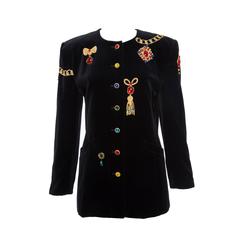 Escada by Margaretha Ley Black Embellished Velvet Jacket, Circa 1980's 8