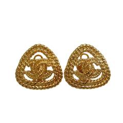 Chanel Gold Tone Braided Metal CC Earrings
