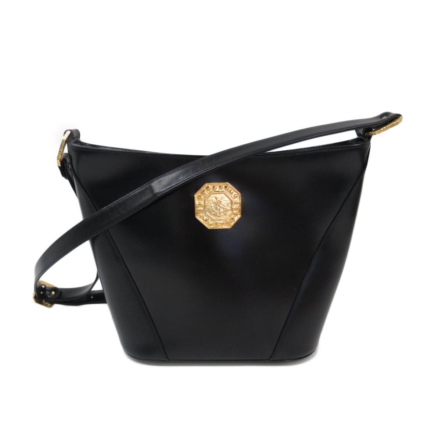 Yves Saint Laurent YSL Black Leather and Gold Hardware Bucket ...  