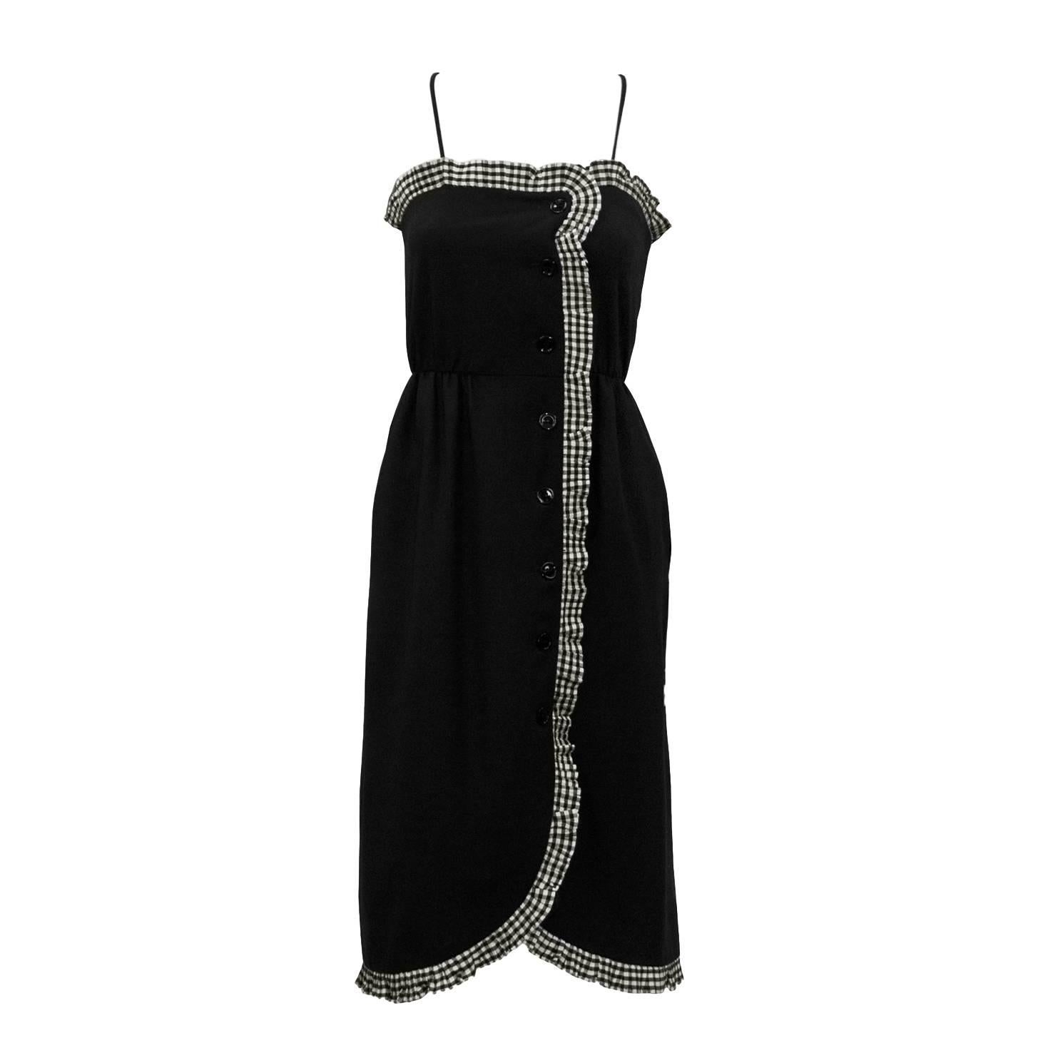 Victor Costa - Robe noire avec bordure en vichy, années 1980