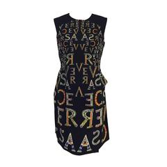 Gianni Versace Bejeweled Logo Print Short Sleeve Sheath 1