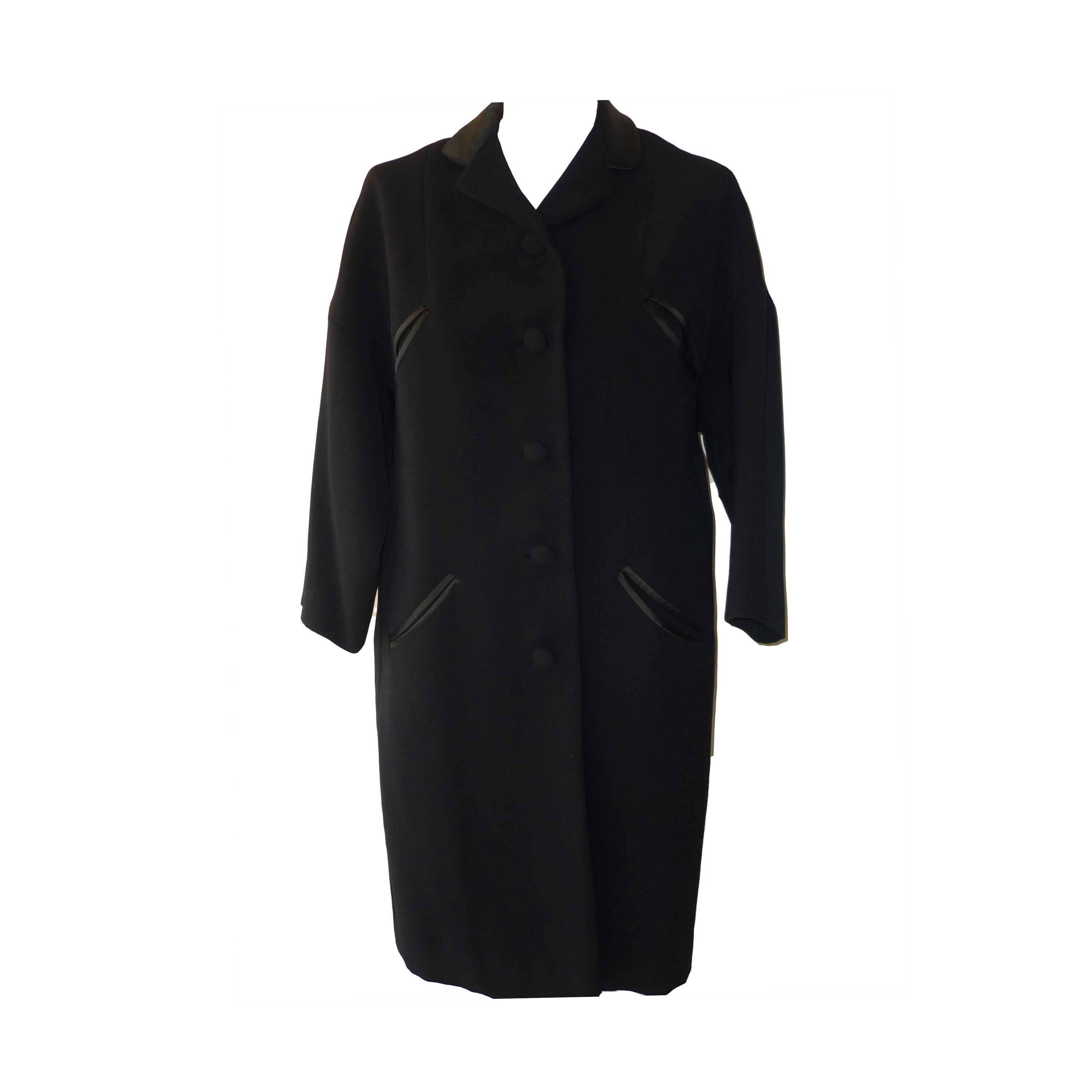 1960s Black Wool Tuexedo Detailed Evening Coat