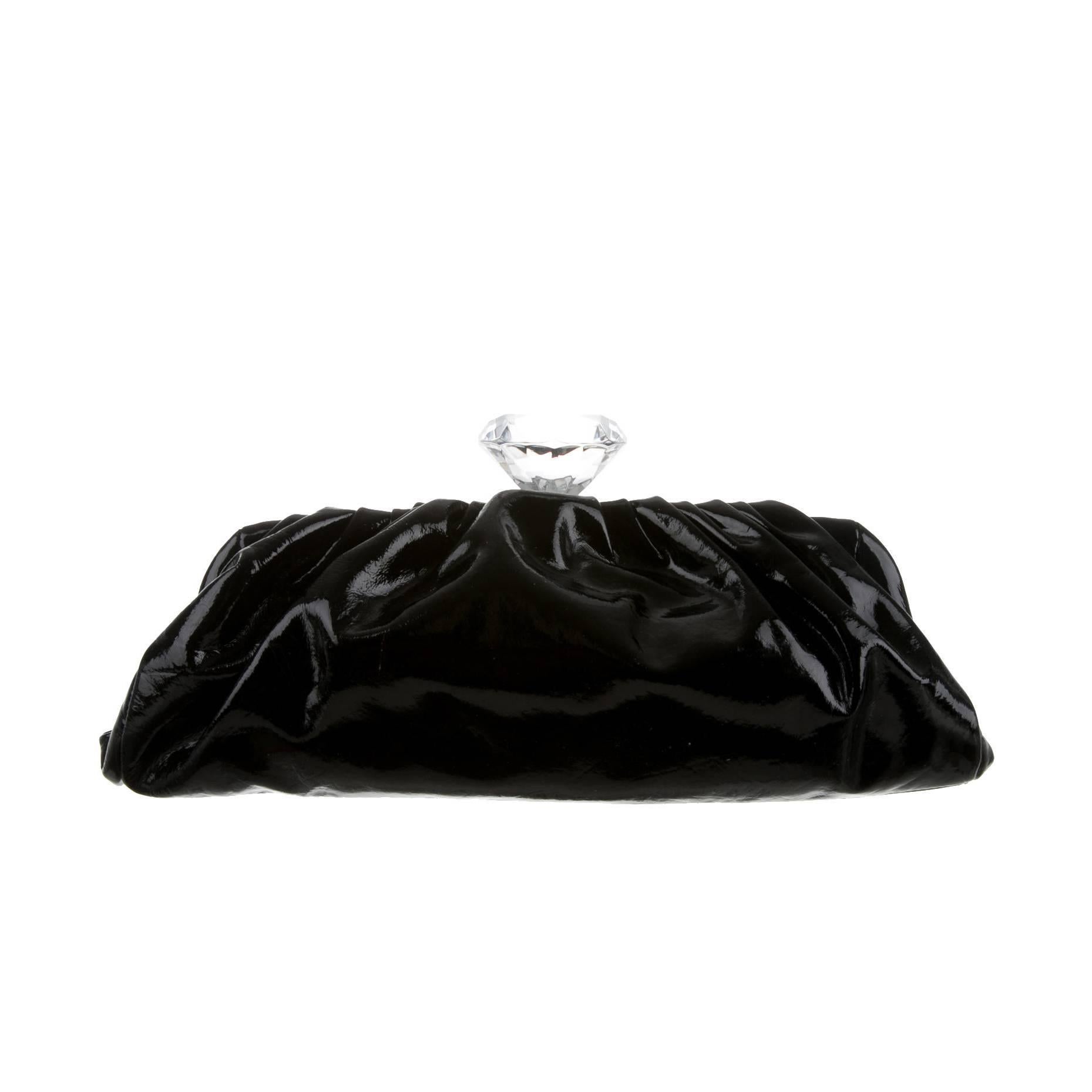 Chanel Black Vinyl Diamond Jewel Top CC Clutch Evening Bag