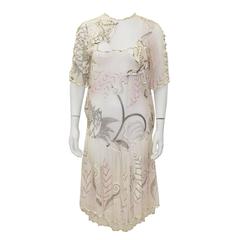1980's Zandra Rhodes Pink Silk Chiffon Dress with Pearls 3