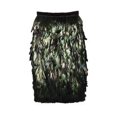 Gucci Silk Feather Dark Green Skirt