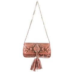 Gucci Pink and Brown Python Leather Tassel Chain Flap Crossbody Shoulder Bag