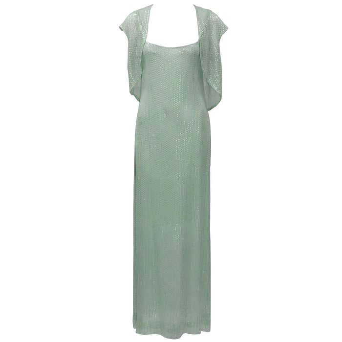 1970's Halston Mint Green Sequin Gown and Bolero at 1stDibs | mint ...