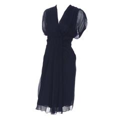 Diane von Furstenberg Silk Chiffon Tull Dress Navy Blue Draping Size 8