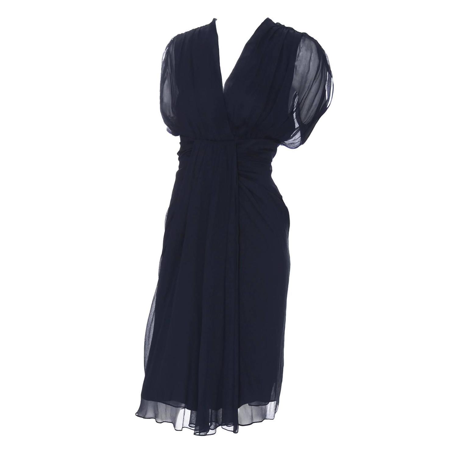 navy blue silk chiffon dress