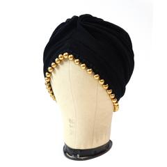 1960s Saks Fifth Avenue Turban Cloche with Brass Beads 