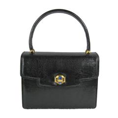 Retro Gucci 1960s Black Leather Kelly Hand Bag 