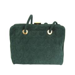 1990s Forest Green Escada Suede Hand Bag Quilted Hearts Never Used 3