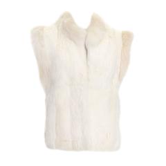 Vintage Ivory Winter White Rabbit Fur Vest Satin Lining 1980s 11
