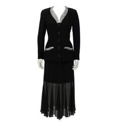 1990's Karl Lagerfeld Black Skirt Suit with Beaded Collar