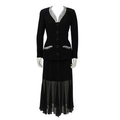1990's Karl Lagerfeld Black Skirt Suit with Beaded Collar 3