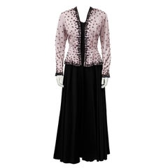 1940's Black Satin Gown with Pink Beaded Jacket 