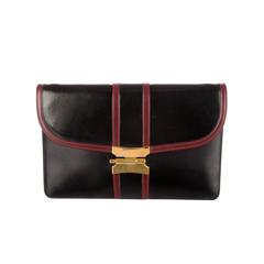 Retro Hermes Black and Red Box Leather Rouge H Flap Envelope Clutch Bag