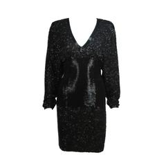 STEPHAN YURICH Black Beaded Cocktail Dress with Dolman Style Sleeve Size 10