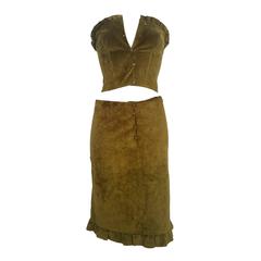 1990s Alberta Ferretti green leather top and skirt 9