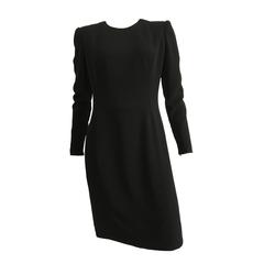 Vintage Carolina Herrera 1990s Black Silk Sheath Dress Size 6.