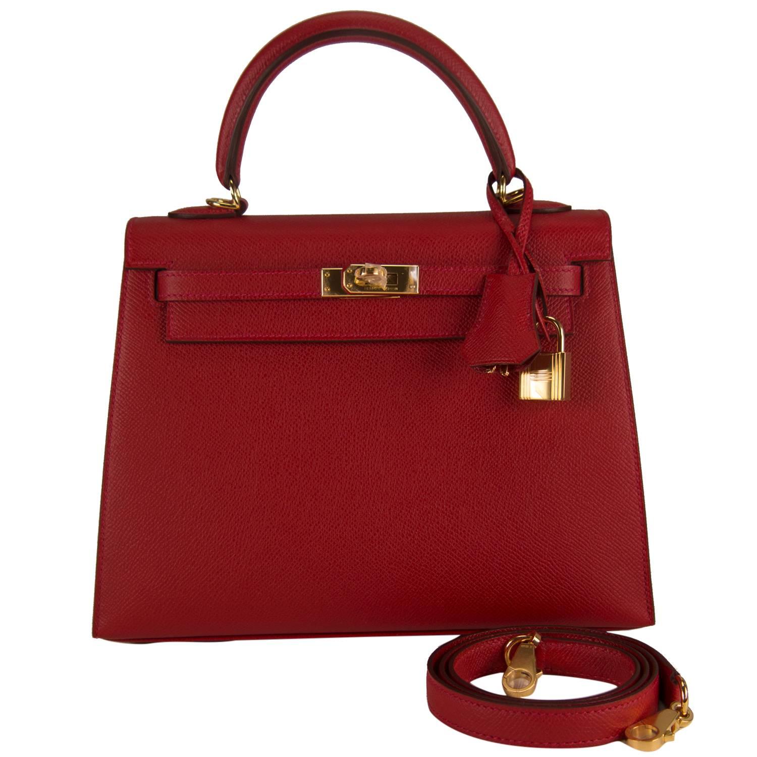 Hermes Handbag Kelly II Sellier  25 Epsom Red Gold Hardware 2015.