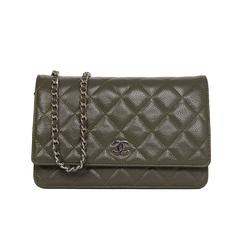 Chanel Khaki Caviar Leather Wallet On Chain WOC Bag SHW