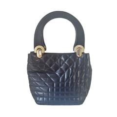 1980s Francesco Biasia black quilted lambiskin bag