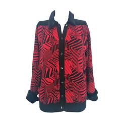 1990s Yves Saint laurent Rive Gauche black and red virgin wool cardigan