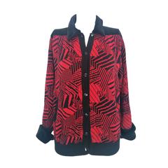 1990s Yves Saint laurent Rive Gauche black and red virgin wool cardigan 