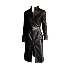 Heavenly Tom Ford For Gucci 2003 Chocolate Brown Corseted Leather Coat & Belt!