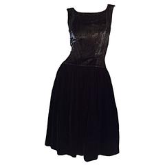 New 1950s Suzy Perette Vintage 50s Black Velvet ' Wet Look ' Cocktail Dress