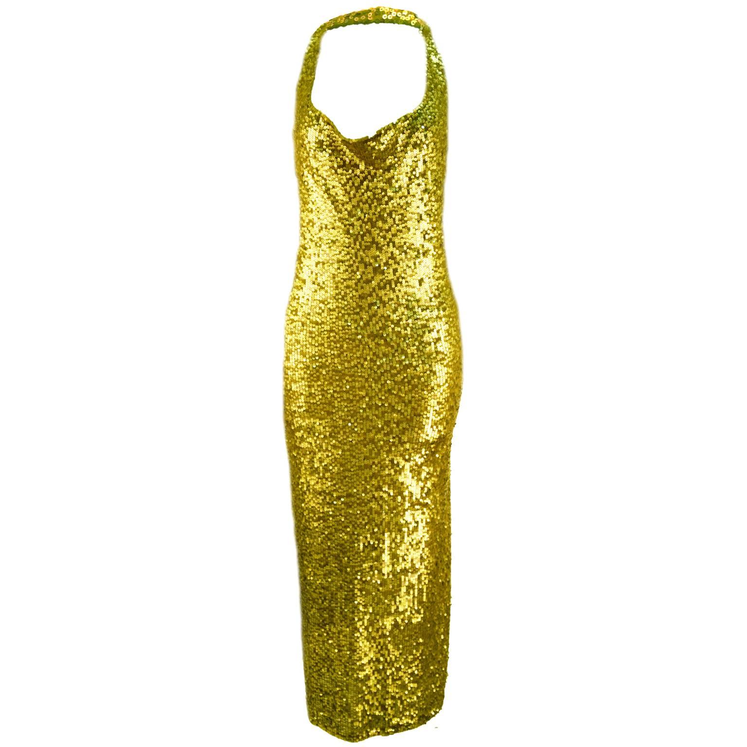 Donna Karan Cashmere Blend Sequin Halter Evening Dress 
