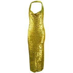 Donna Karan Cashmere Blend Sequin Halter Evening Dress 