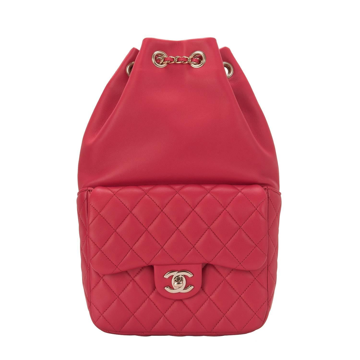 Chanel Red Lambskin Flap Backpack For Sale
