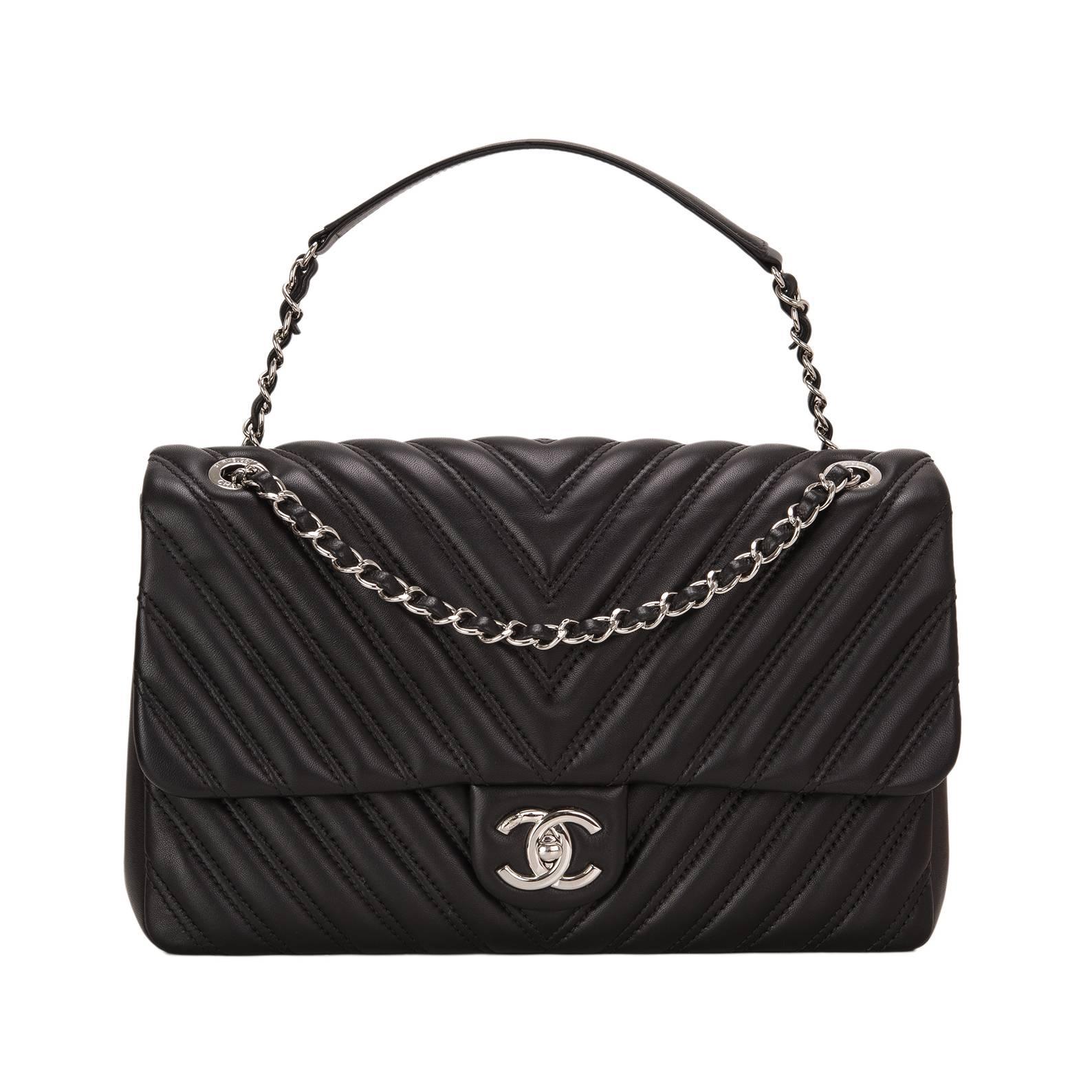 Chanel Black Chevron Lambskin Jumbo Flap Bag