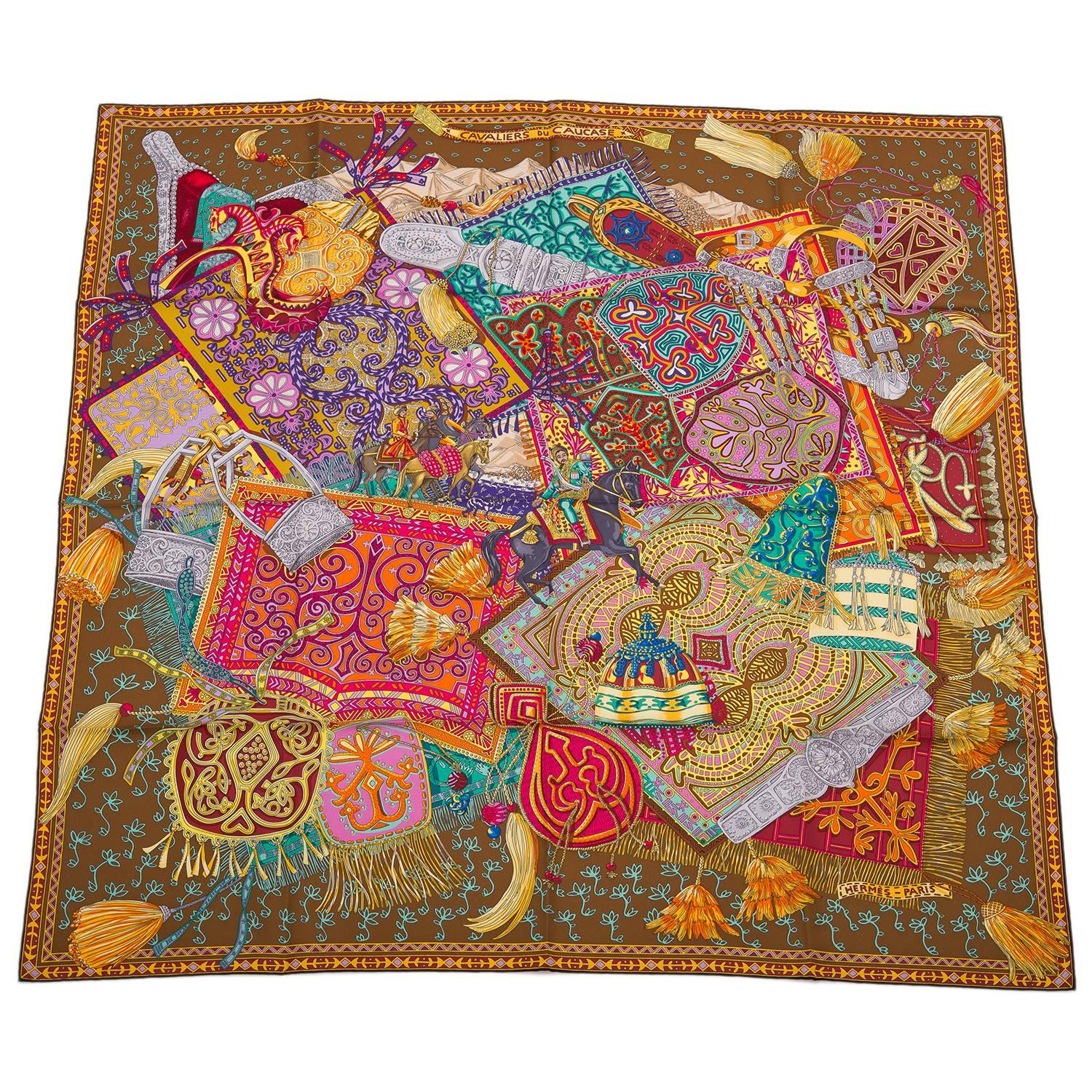 Hermes "Cavaliers du Caucase" Silk Twill Scarf 90cm