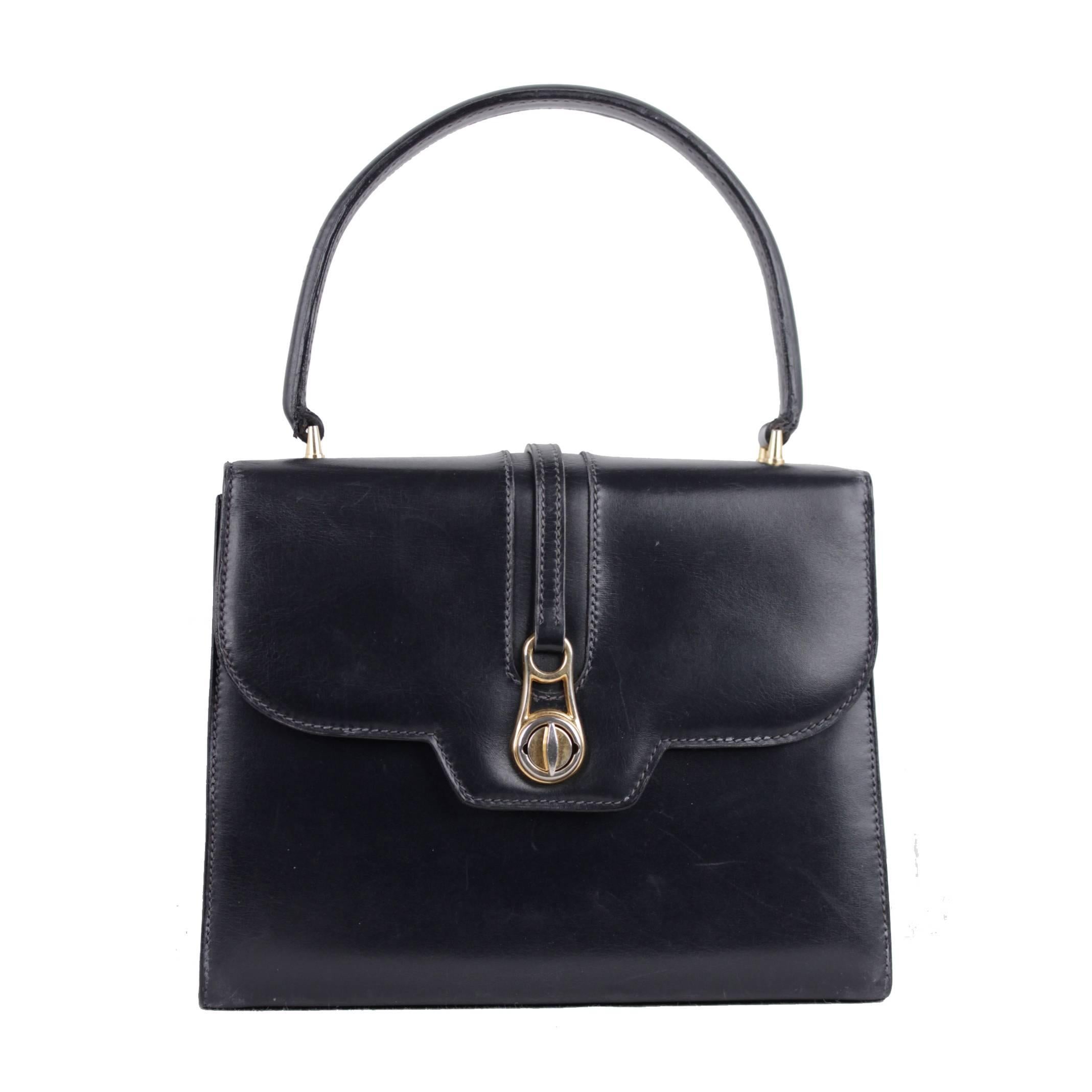 GUCCI Italienisch VINTAGE Marineblau Leder Tote HANDBAG Geldbörse TOP HANDLE BAG