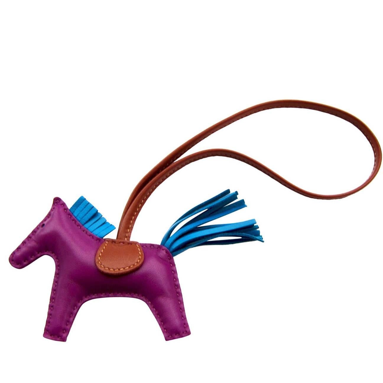 Hermes Rodeo Bag Charm Anemone Blue Izmir Fauve PM Small for Birkin Kelly
