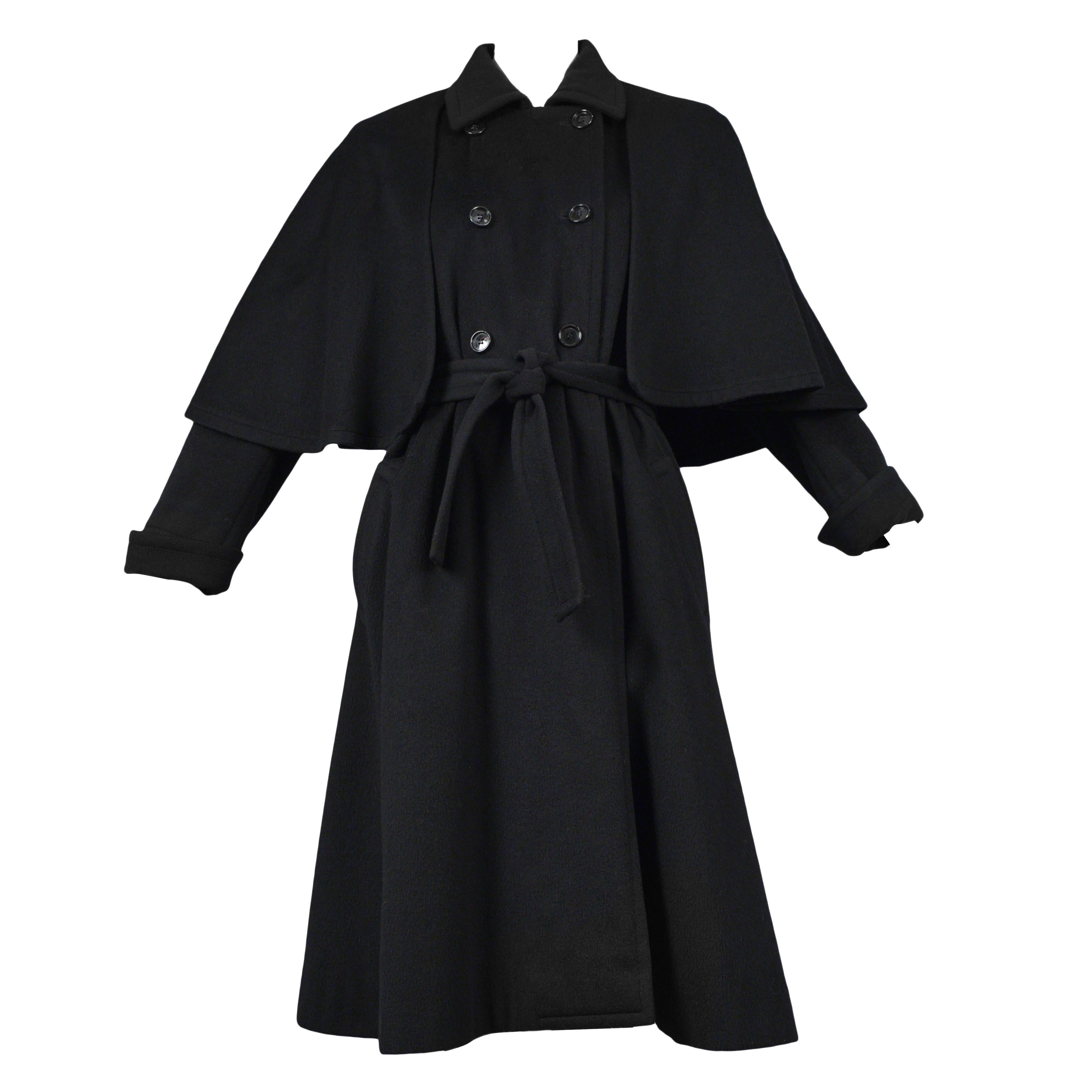 Yves Saint Laurent Black Belted Cape Coat 