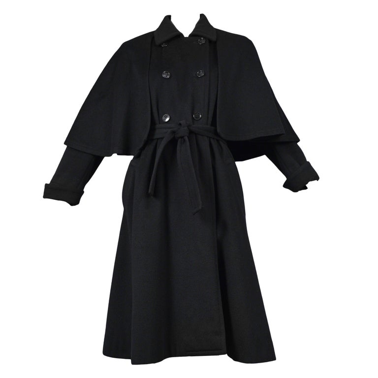 Yves Saint Laurent Black Belted Cape Coat at 1stDibs | black belted coat