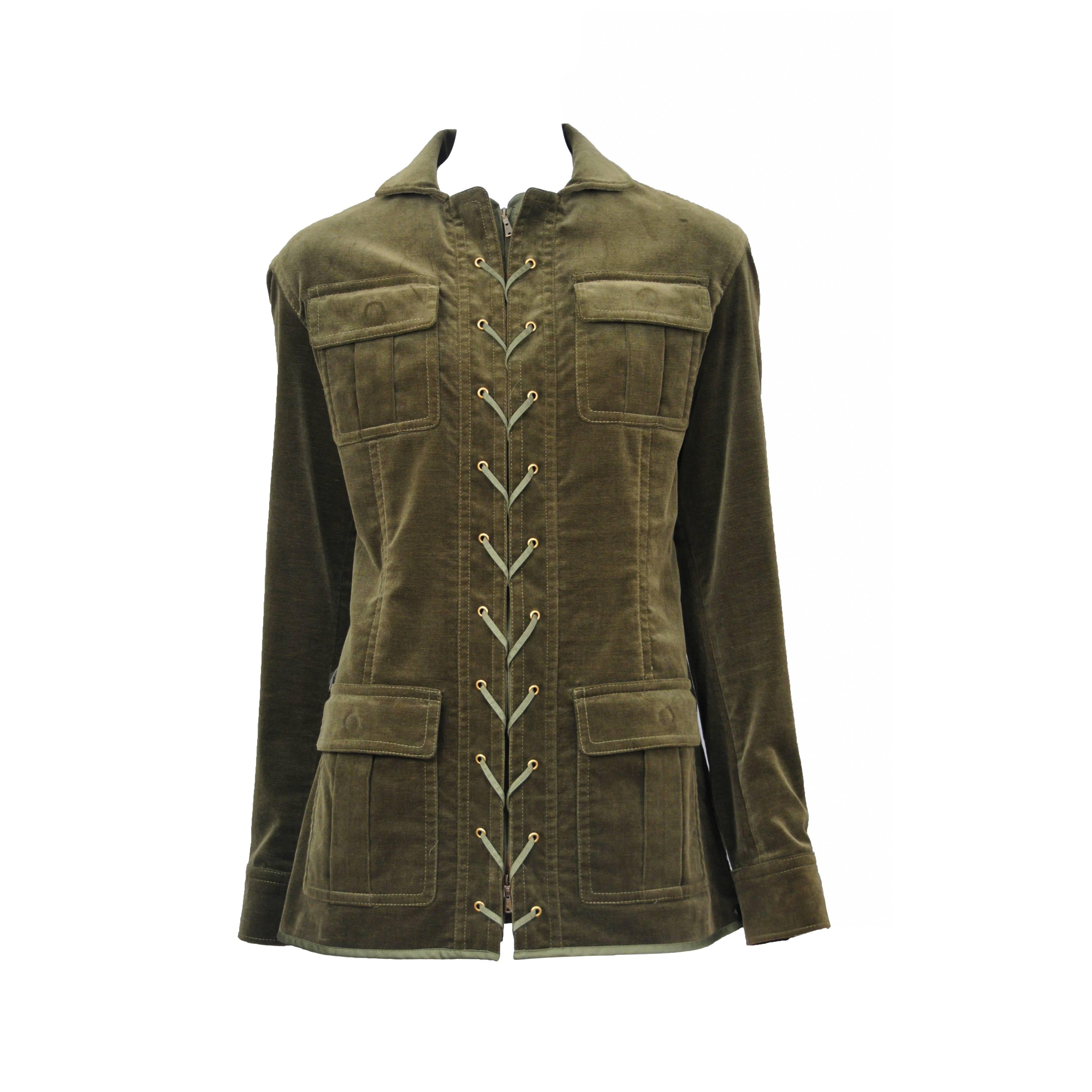 Yves Saint Laurent Olive Velvet Safari Jacket 