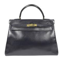 Hermes Navy Blue Box Calf Vintage Kelly- 32 cm