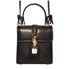 Vintage Barry Kieselstein-Cord Black Leather Clock Watch Handbag