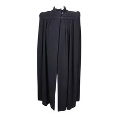 Vintage Galanos Black Melton Wool Cape w/Button Closure at Neck 1
