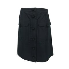 Yves St Laurent black cotton & silk flap pocket skirt with crochet buttons 