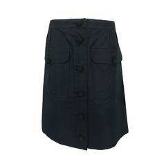 Yves St Laurent black cotton & silk flap pocket skirt with crochet buttons 7