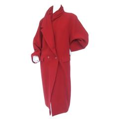 Gianni Versace Scarlet Red Wool Vintage Cocoon Coat c 1980s