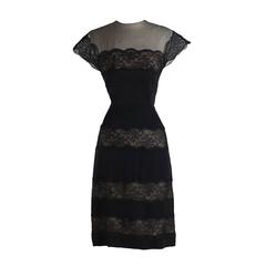 Vintage 1940s Peggy Hunt Black Illusion Dress